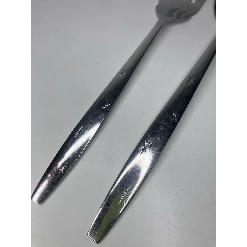 VTG Heavenly Star Stainless Flatware‎ Japan Starburst 2 Serving Pcs Spoon Fork